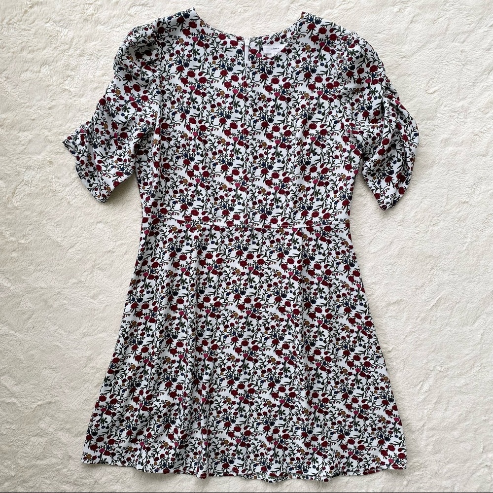 Floral Print White and Red Women's Dress